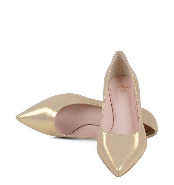 JESSICA - Złote czółenka na niskiej szpilce - z przodu