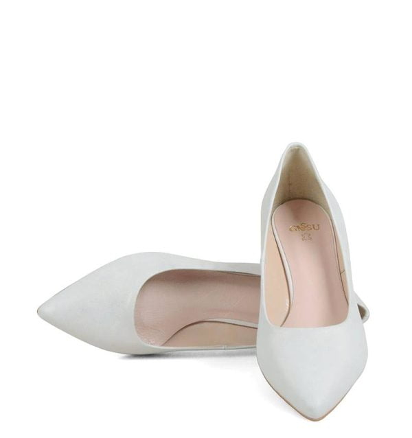 GASSU Czółenka JESSICA białe perłowe kaczuszka - z przodu