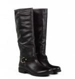 Kozaki czarne oficerki skóra licowa wsuwane - po skosie