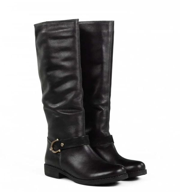 Kozaki czarne oficerki skóra licowa wsuwane - po skosie