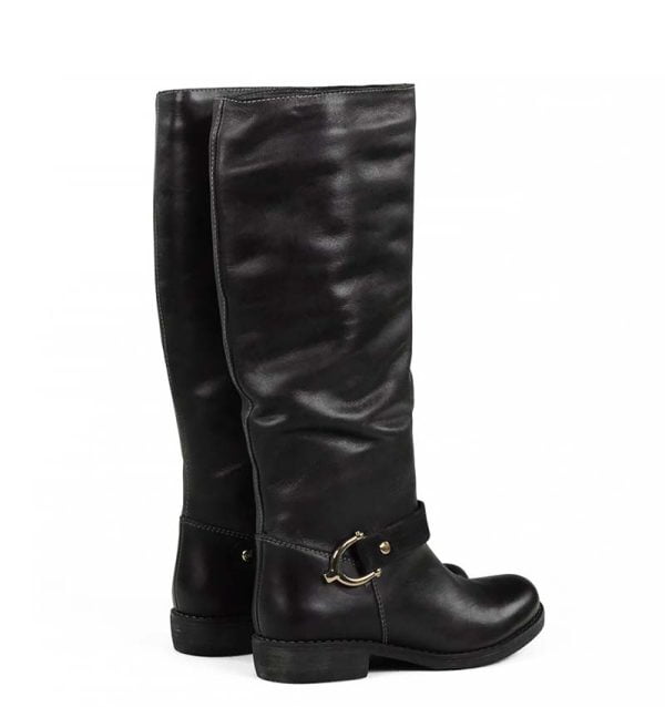 Kozaki czarne oficerki skóra licowa wsuwane - po skosie