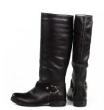 Kozaki czarne oficerki skóra licowa wsuwane - z tyłu