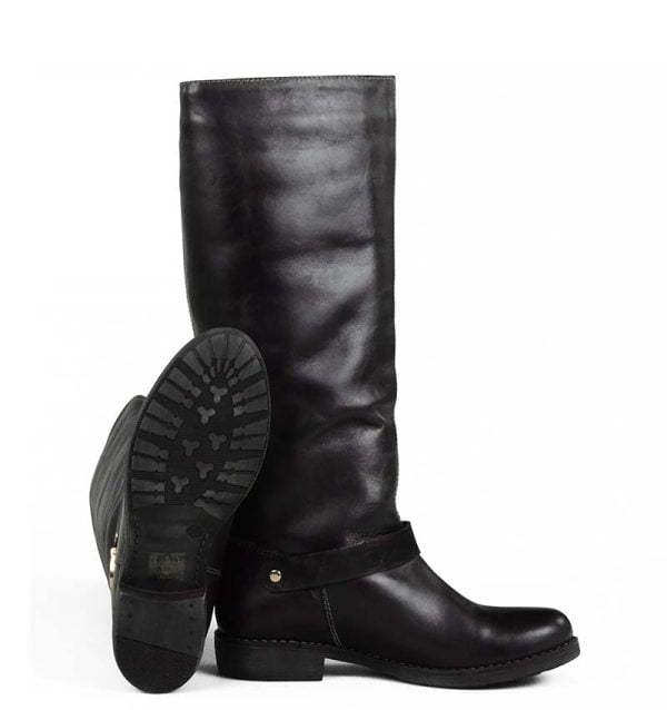 Kozaki czarne oficerki skóra licowa wsuwane - bokiem