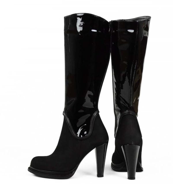 Skórzane, czarne kozaki na słupku - z tyłu