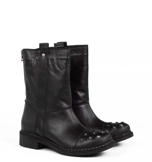 wygodne, czarne botki z naturalnej skóry licowej - po skosie