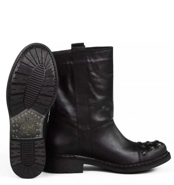 wygodne, czarne botki z naturalnej skóry licowej - bokiem