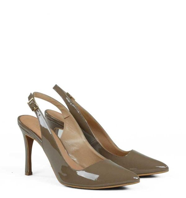 Czółenka bez pięty khaki lakierki - po skosie