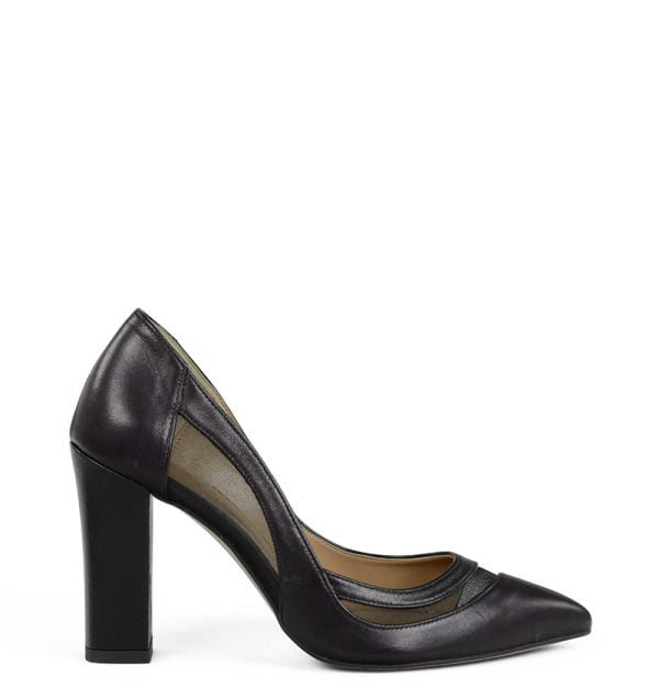 DSC_4659.jpg Czółenka czarne słupek licowa skóra - bokiem