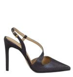 Czółenka granatowe bez pięty przetłaczana skóra - bokiem