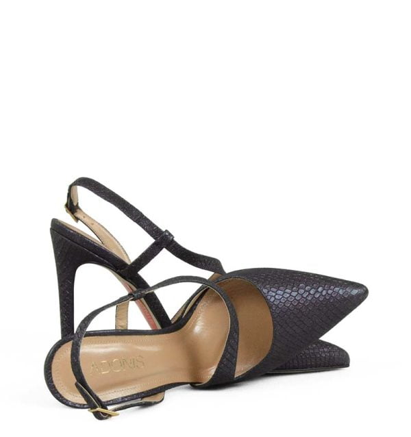 Czółenka granatowe bez pięty przetłaczana skóra - z przodu