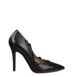 Czarne szpilki z ozdobnymi rzemykami - bokiem