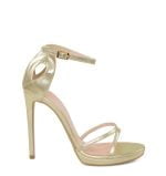 KIM - Złote sandałki na szpilce z niedużą platformą - bokiem
