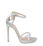 KIM - Srebrne sandałki na szpilce z niedużą platformą - bokiem