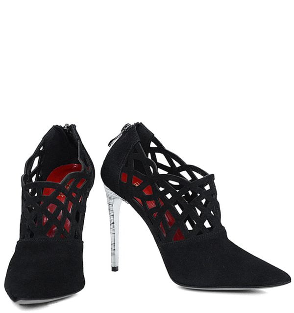 GASSU Botki AMELIA czarne zamszowe na srebrnej szpilce - obrazek 3