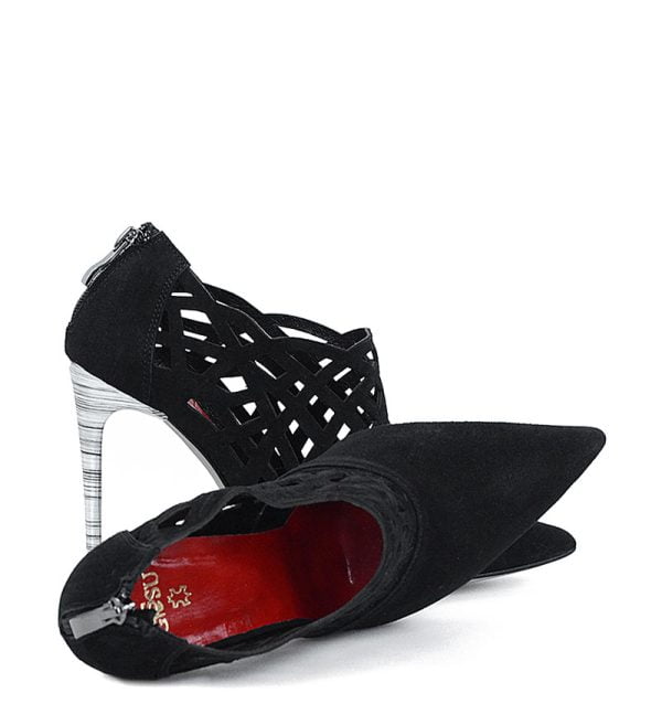 GASSU Botki AMELIA czarne zamszowe na srebrnej szpilce - obrazek 2