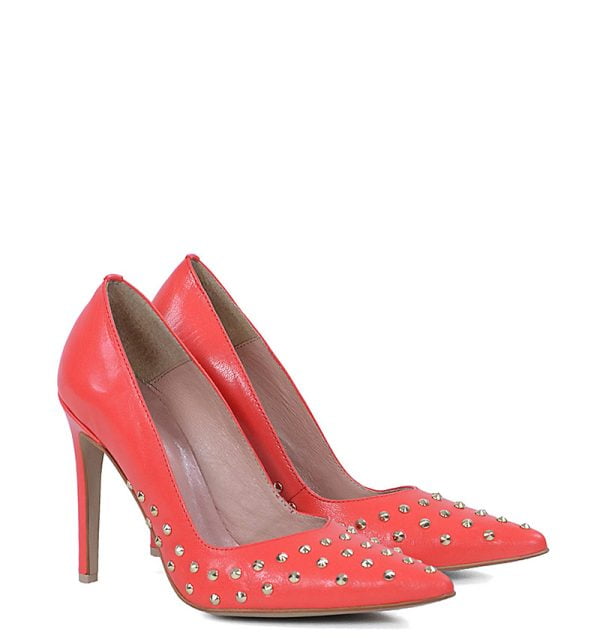 GASSU Czółenka ANAHIT szpilki czerwone złote ćwieki - obrazek 3