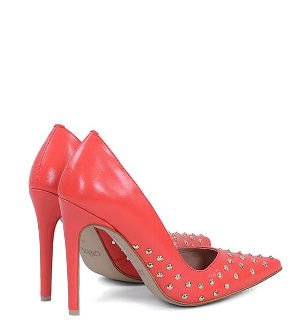 GASSU Czółenka ANAHIT szpilki czerwone złote ćwieki - obrazek 4