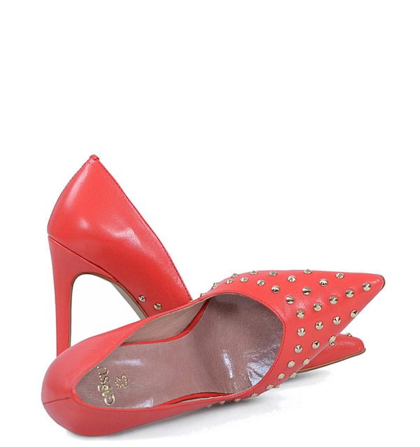 GASSU Czółenka ANAHIT szpilki czerwone złote ćwieki - obrazek 5