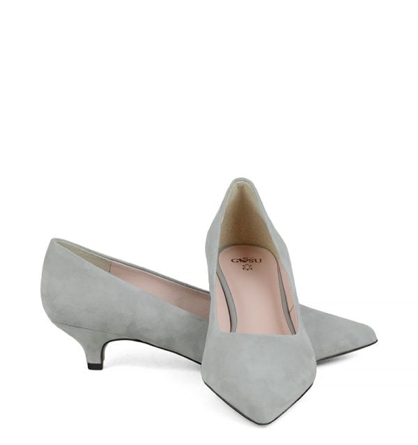 JESSICA - Szare czółenka na wygodnym, niskim obcasie - z przodu