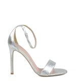 AVA - Srebrne sandałki na szpilce - bokiem