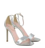 AVA - Srebrne sandałki na szpilce - po skosie