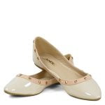 Baleriny beżowe lakierowane ozdobna lamówka - obrazek 3