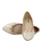 Baleriny beżowe lakierowane ozdobna lamówka - obrazek 4