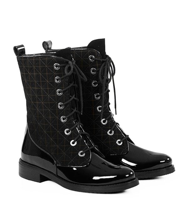 CATALINA - Wysokie botki z naturalnej skóry lakierowanej w połączeniu z materiałem w drobną kratkę. Lekko ocieplane za pomocą cienkiego koca obuwniczego.