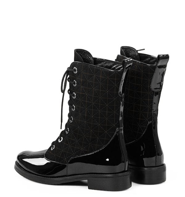 CATALINA - Wysokie botki z naturalnej skóry lakierowanej w połączeniu z materiałem w drobną kratkę. Lekko ocieplane za pomocą cienkiego koca obuwniczego.