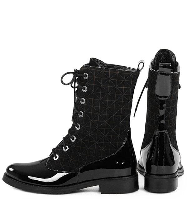 CATALINA - Wysokie botki z naturalnej skóry lakierowanej w połączeniu z materiałem w drobną kratkę. Lekko ocieplane za pomocą cienkiego koca obuwniczego.