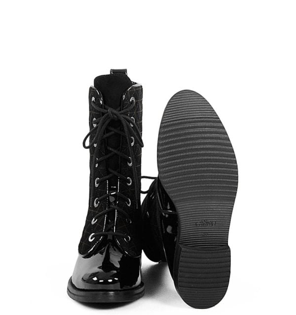 CATALINA - Wysokie botki z naturalnej skóry lakierowanej w połączeniu z materiałem w drobną kratkę. Lekko ocieplane za pomocą cienkiego koca obuwniczego.