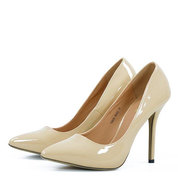 Czółenka beżowe szpilki lakierki szpic - obrazek 6