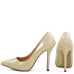 Czółenka beżowe szpilki lakierki szpic - obrazek 5