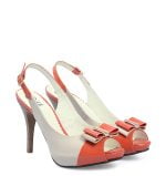 Czółenka beżowo-pomarańczowe szpilki bez pięty - obrazek 2