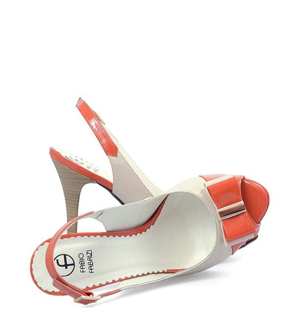 Czółenka beżowo-pomarańczowe szpilki bez pięty - obrazek 4