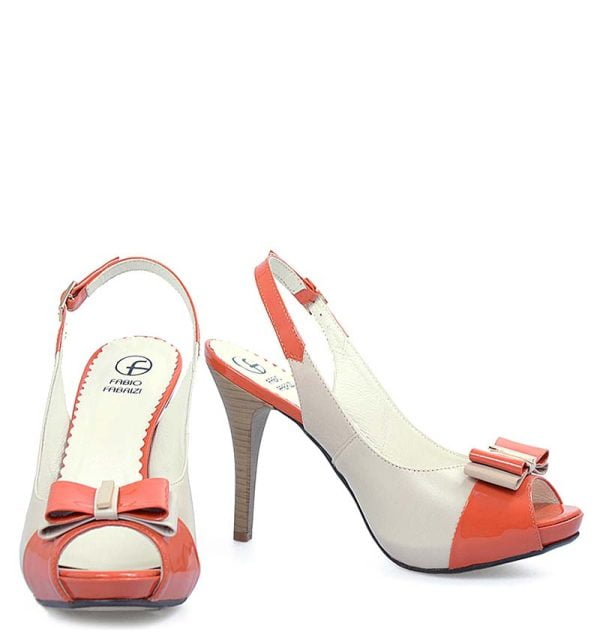 Czółenka beżowo-pomarańczowe szpilki bez pięty - obrazek 6