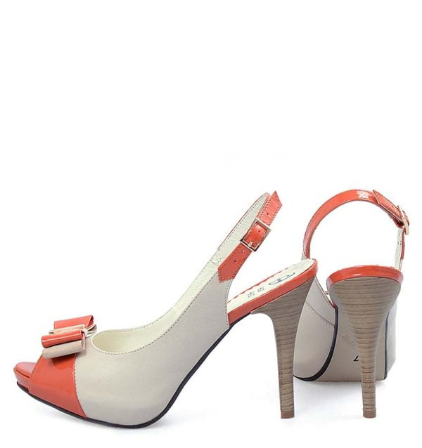 Czółenka beżowo-pomarańczowe szpilki bez pięty - obrazek 5