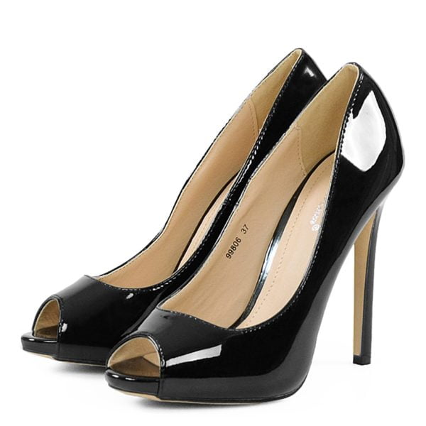 Czółenka czarne lakierki open toe szpilki