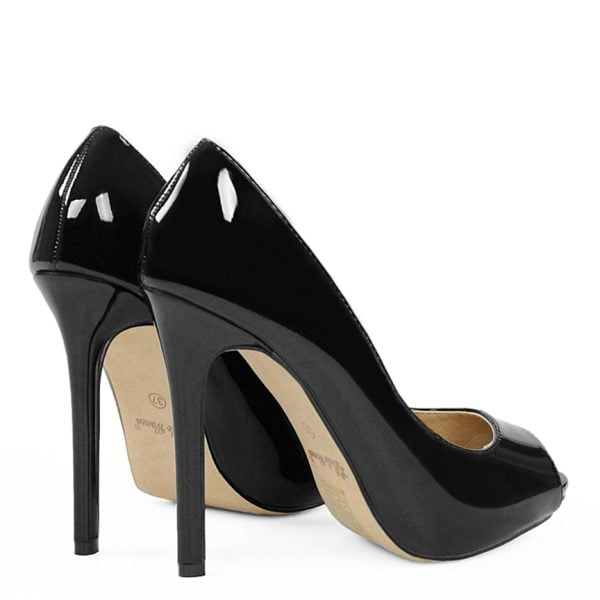 Czółenka czarne lakierki open toe szpilki