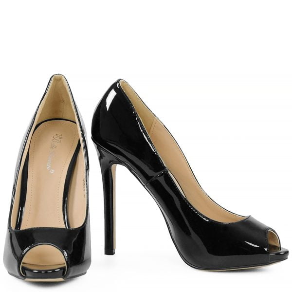 Czółenka czarne lakierki open toe szpilki