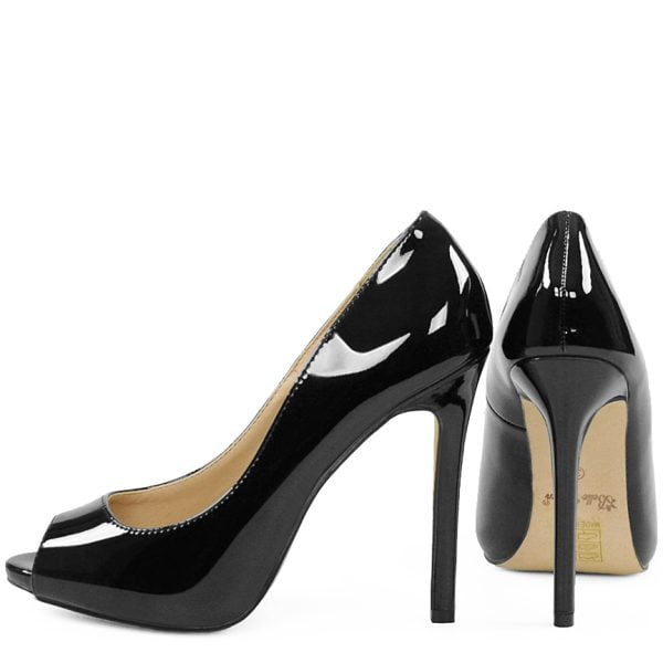 Czółenka czarne lakierki open toe szpilki