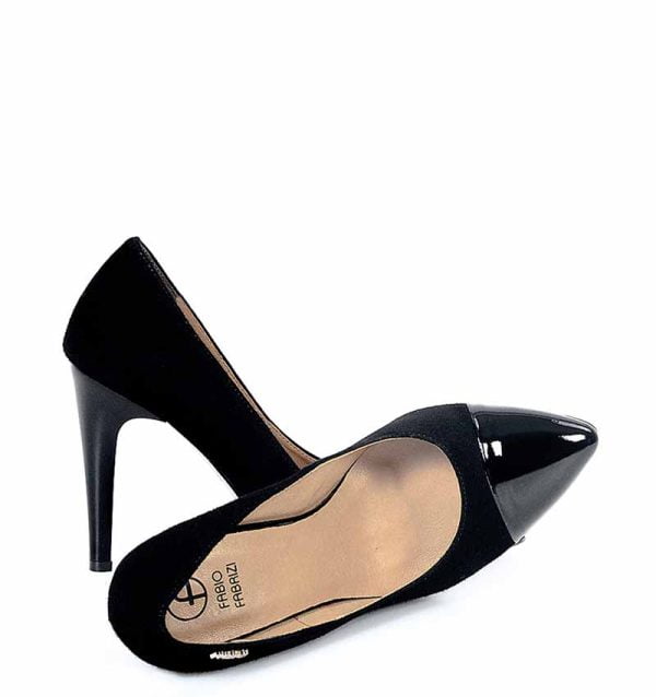 Czółenka czarne zamszowe z lakierowanym szpicem - obrazek 4