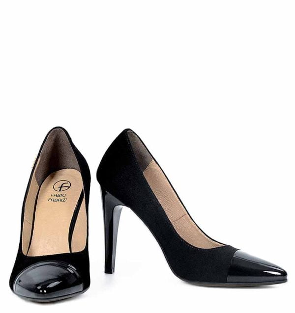 Czółenka czarne zamszowe z lakierowanym szpicem - obrazek 6