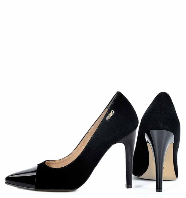 Czółenka czarne zamszowe z lakierowanym szpicem - obrazek 5