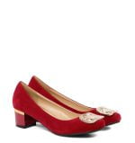 Bordowe zamszowe czółenka na obcasie z klamerką