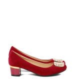 Bordowe zamszowe czółenka na obcasie z klamerką