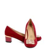 Bordowe zamszowe czółenka na obcasie z klamerką