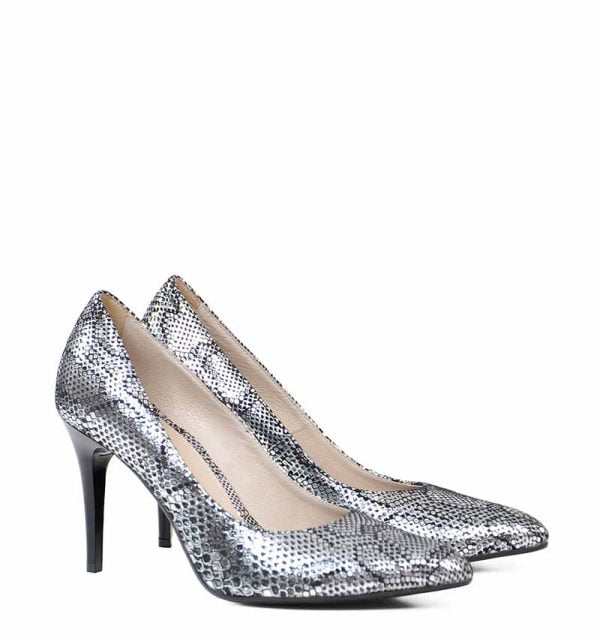 GASSU Czółenka AOI srebrne szpilki wężowe - po skosie