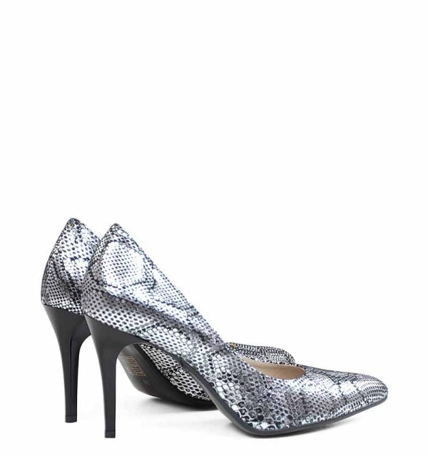 GASSU Czółenka AOI srebrne szpilki wężowe - po skosie