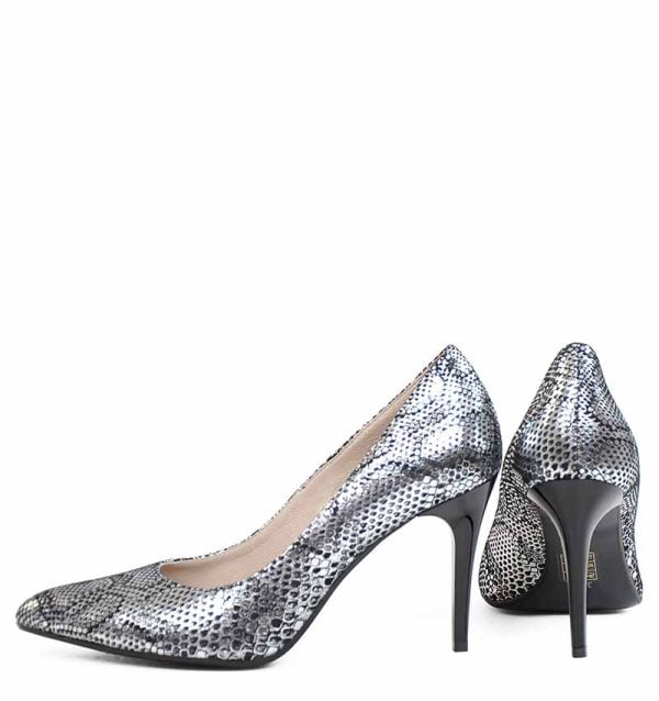 GASSU Czółenka AOI srebrne szpilki wężowe - z tyłu